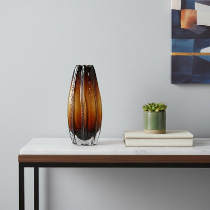 12" Burnt Umber Wavy Glass Table Vase HomeRoots