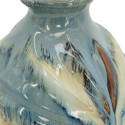 11" Blue Beige And Brown Abstract Round Ceramic Table Vase HomeRoots