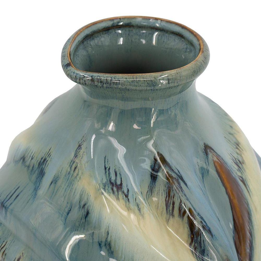 11" Blue Beige And Brown Abstract Round Ceramic Table Vase HomeRoots
