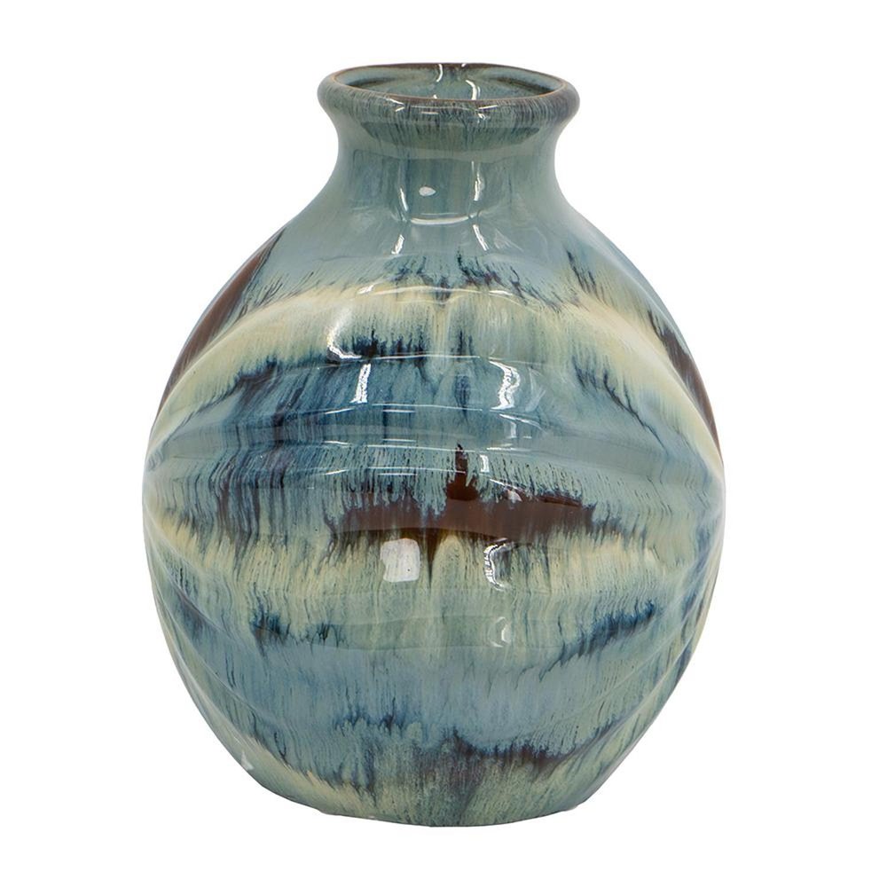 11" Blue Beige And Brown Abstract Round Ceramic Table Vase HomeRoots