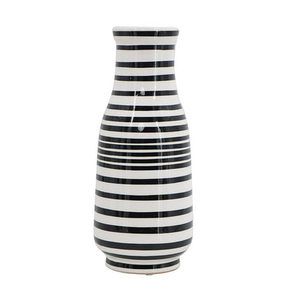 18" Black And White Hand Painted Stripe Ceramic Table Vase HomeRoots