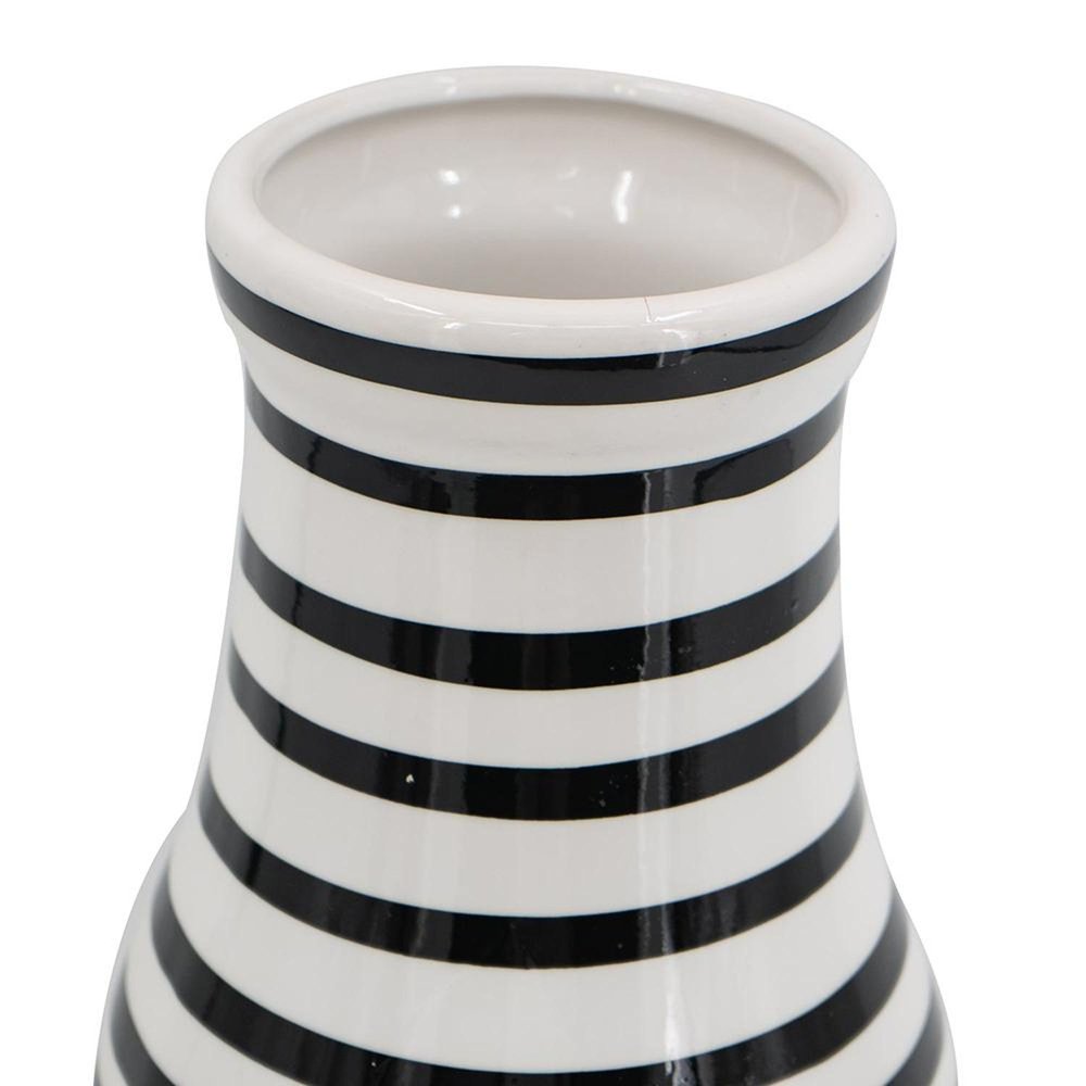 18" Black And White Hand Painted Stripe Ceramic Table Vase HomeRoots