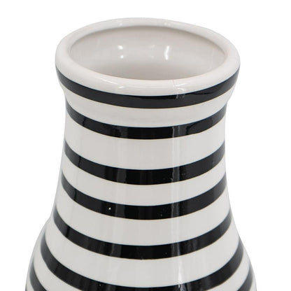 18" Black And White Hand Painted Stripe Ceramic Table Vase HomeRoots