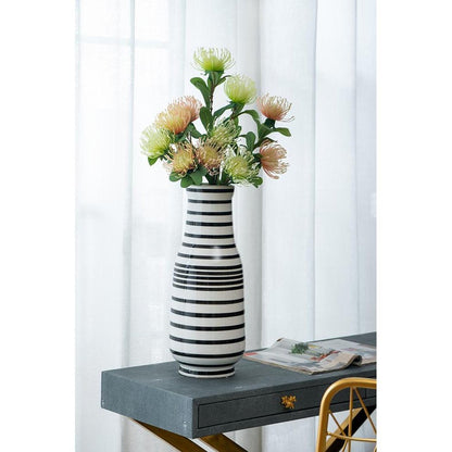 18" Black And White Hand Painted Stripe Ceramic Table Vase HomeRoots
