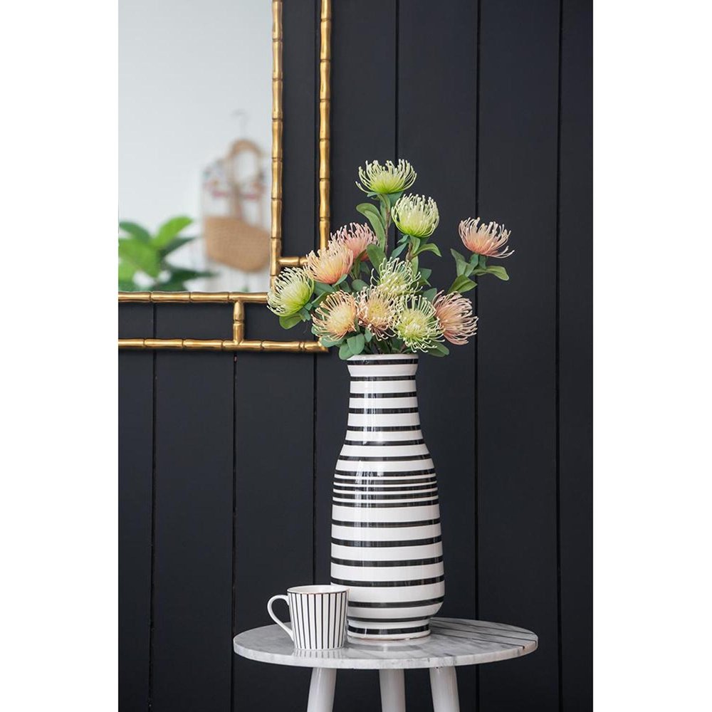 18" Black And White Hand Painted Stripe Ceramic Table Vase HomeRoots