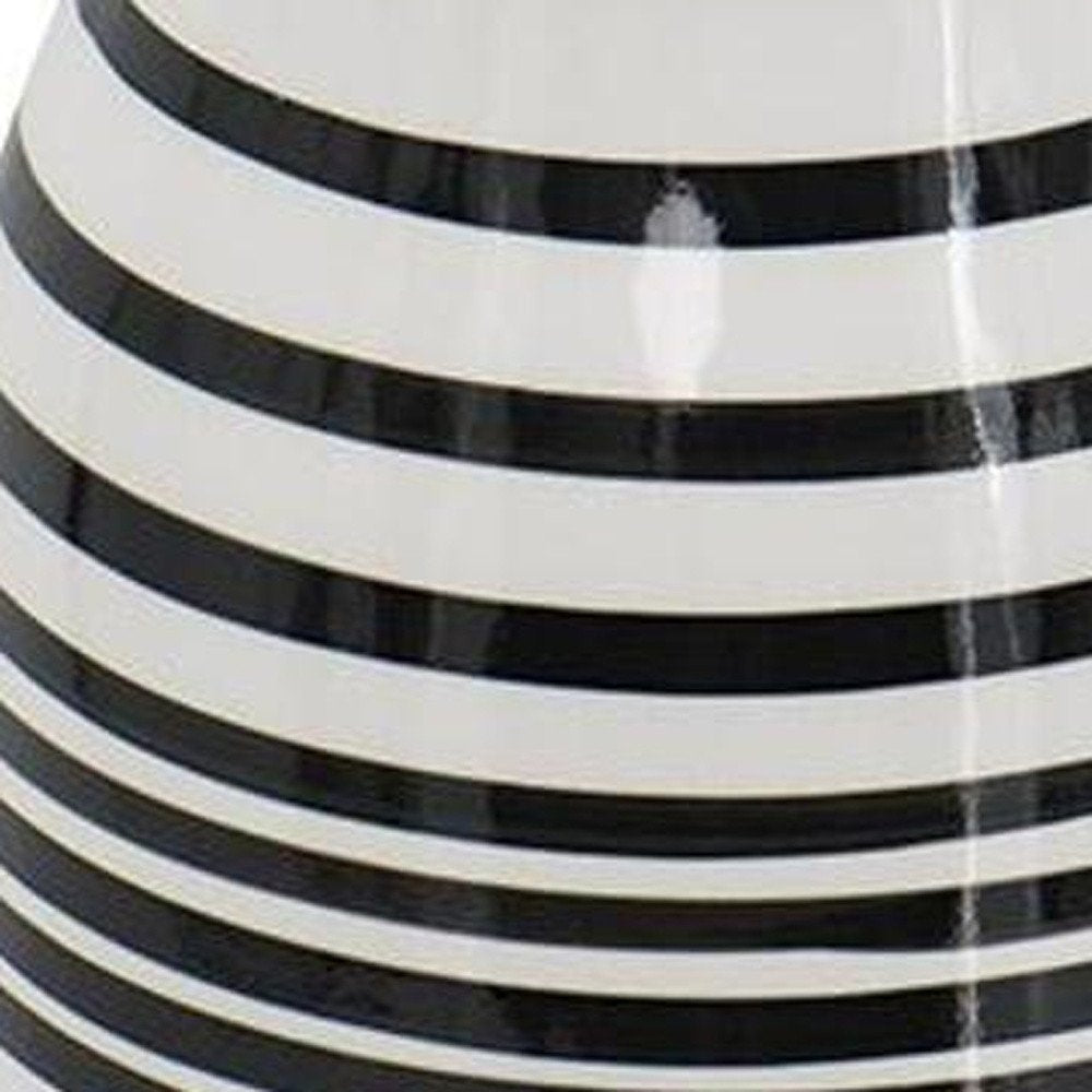 18" Black And White Hand Painted Stripe Ceramic Table Vase HomeRoots