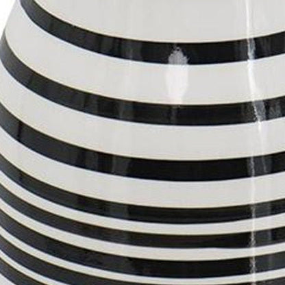 18" Black And White Hand Painted Stripe Ceramic Table Vase HomeRoots