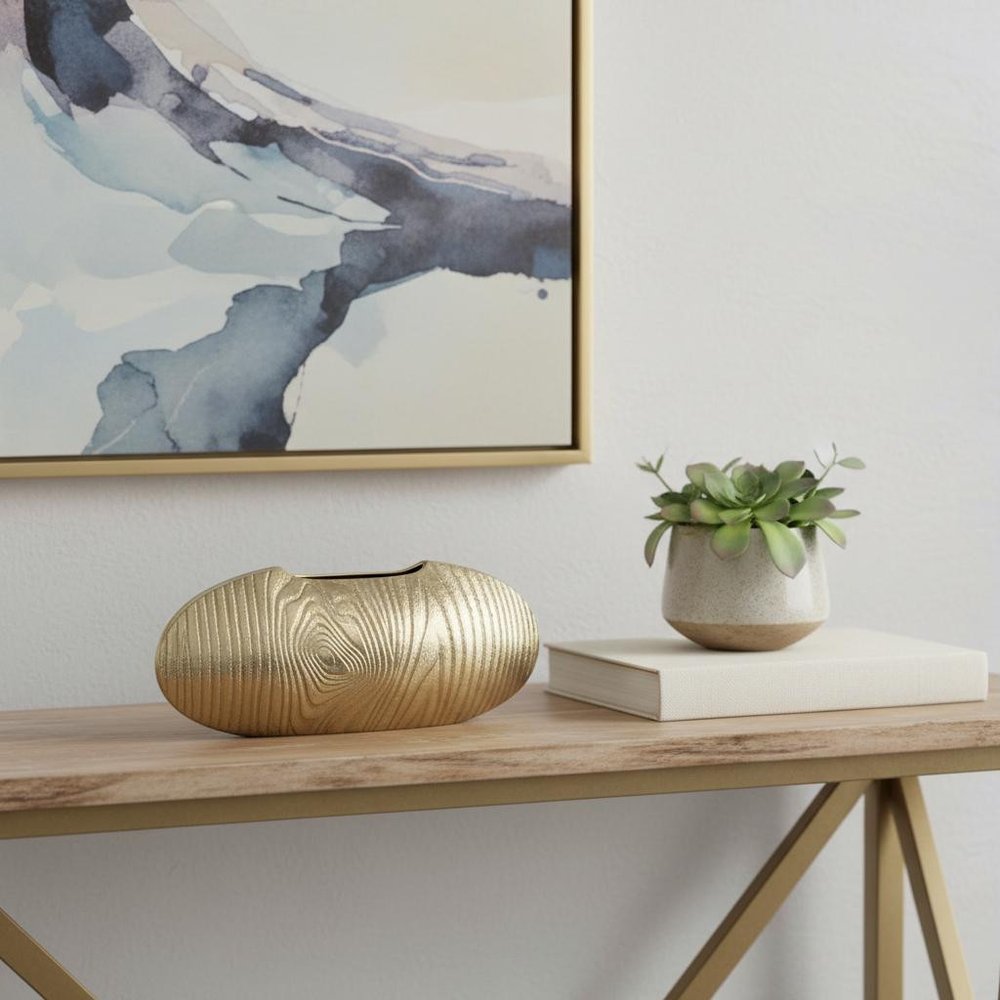 7" Gold Aluminum Oval Disc Table Vase HomeRoots