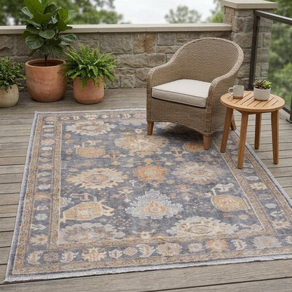 5' X 8' Blue Gray and Tan Oriental Hand Knotted Worn Faded Area Rug HomeRoots