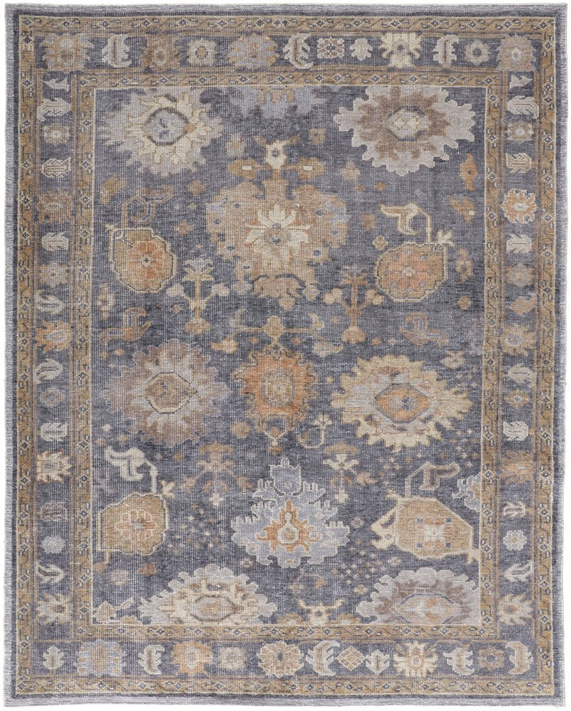 5' X 8' Blue Gray and Tan Oriental Hand Knotted Worn Faded Area Rug — view 8