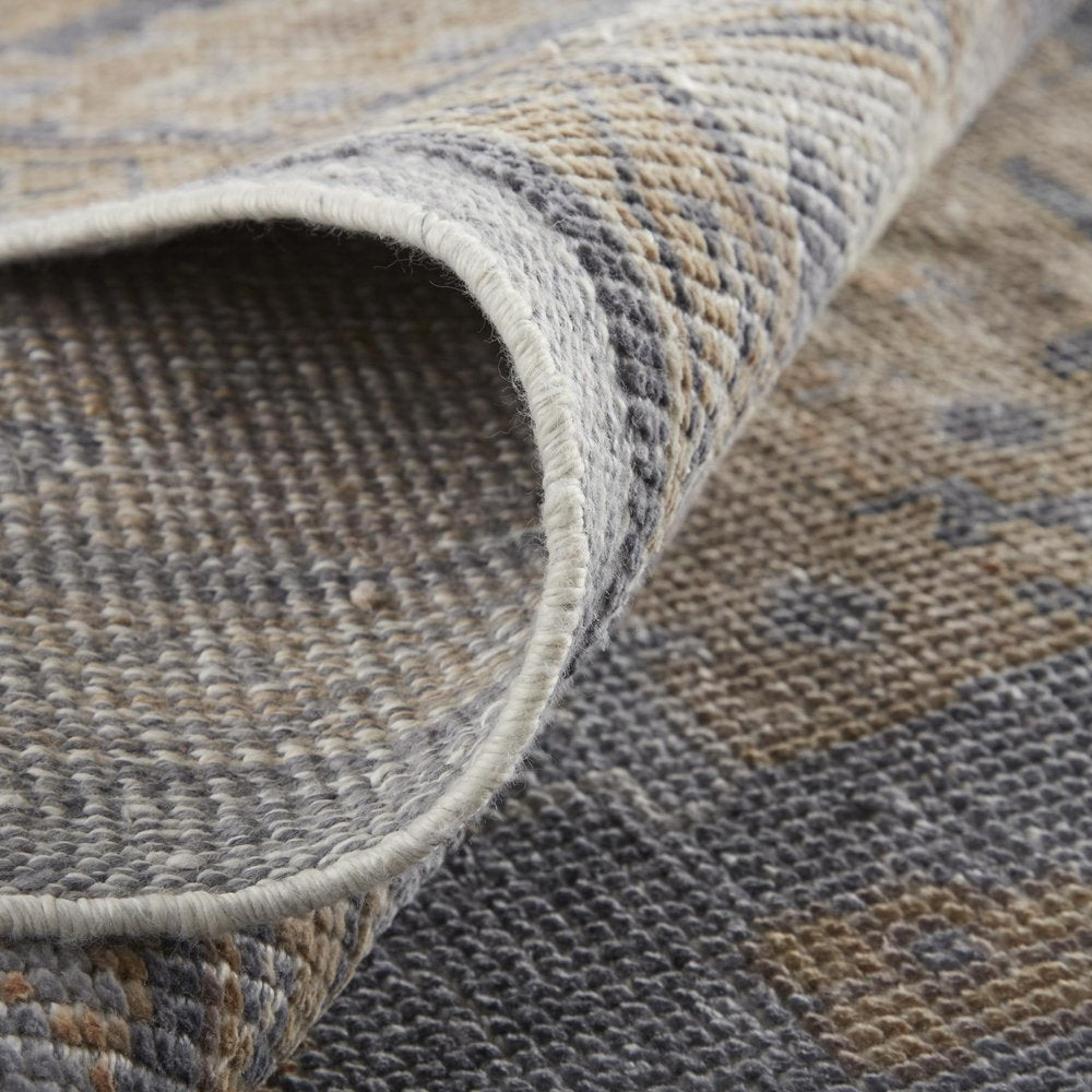 5' X 8' Blue Gray and Tan Oriental Hand Knotted Worn Faded Area Rug — view 5
