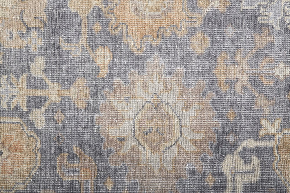 5' X 8' Blue Gray and Tan Oriental Hand Knotted Worn Faded Area Rug — view 6