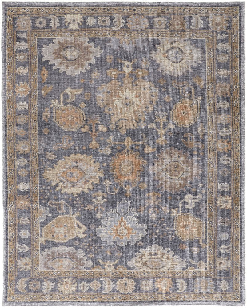 5' X 8' Blue Gray and Tan Oriental Hand Knotted Worn Faded Area Rug — view 1