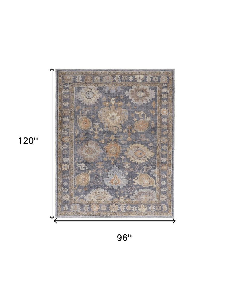 5' X 8' Blue Gray and Tan Oriental Hand Knotted Worn Faded Area Rug — view 12