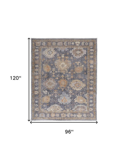 5' X 8' Blue Gray and Tan Oriental Hand Knotted Worn Faded Area Rug HomeRoots