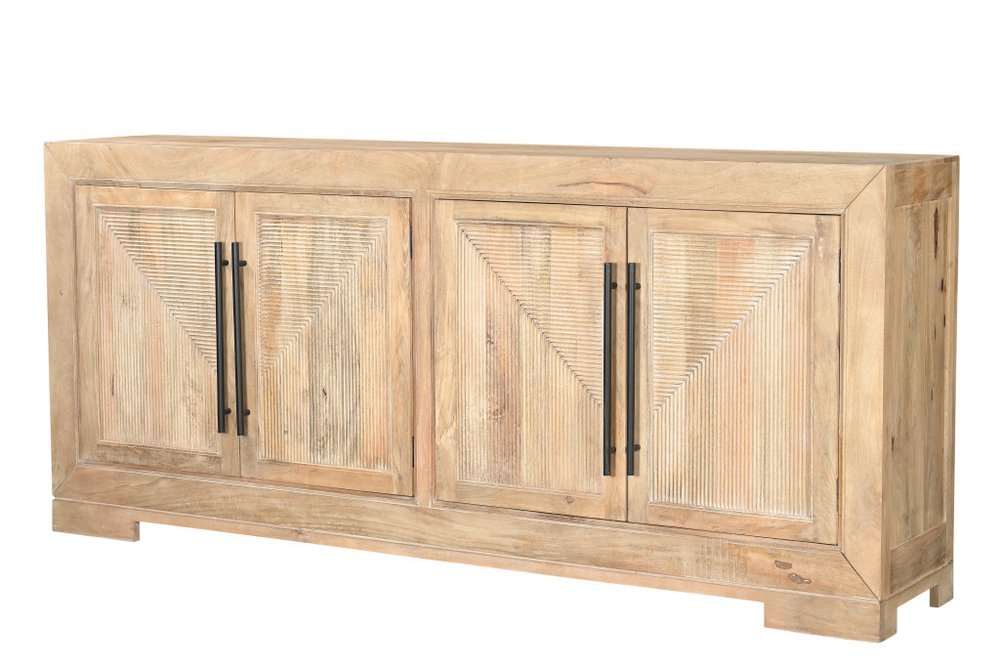102" Beige Solid Wood Carved Geometric Sideboard With Four Doors HomeRoots