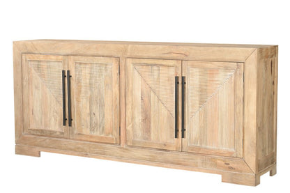 102" Beige Solid Wood Carved Geometric Sideboard With Four Doors HomeRoots