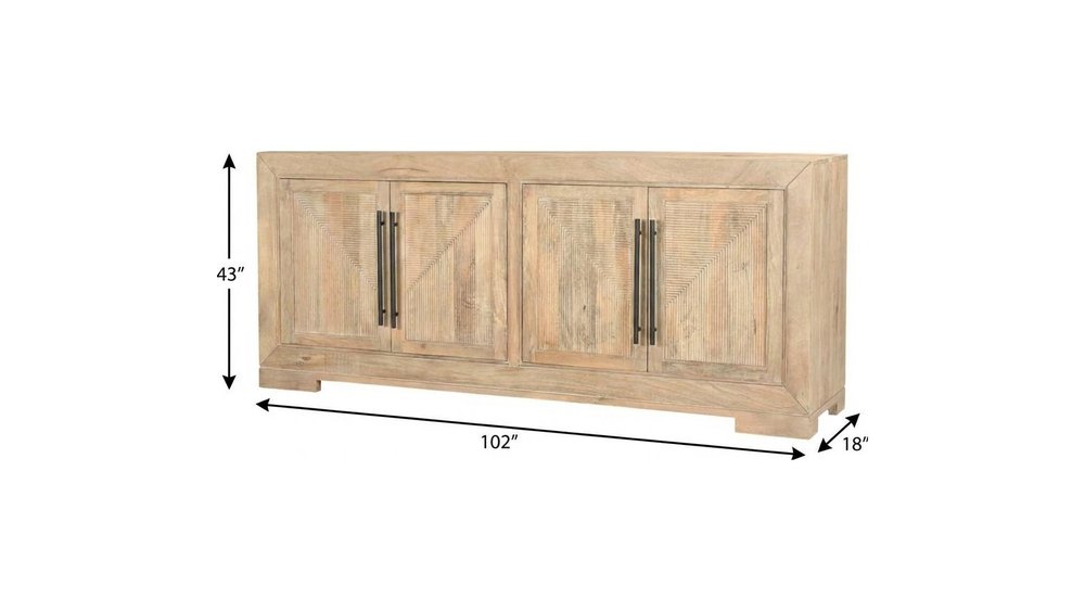 102" Beige Solid Wood Carved Geometric Sideboard With Four Doors HomeRoots