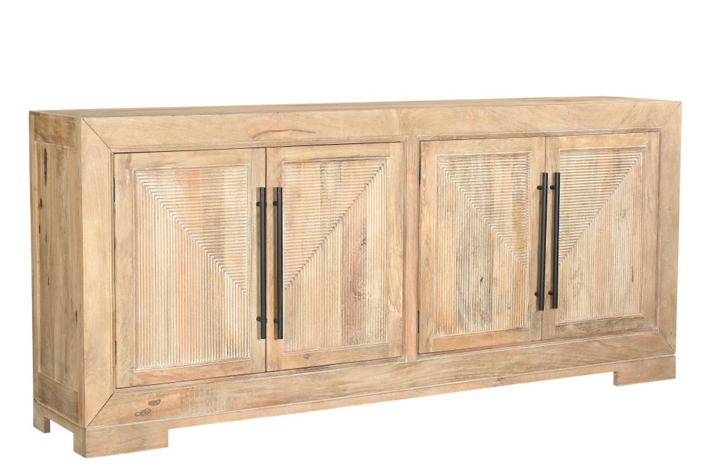 102" Beige Solid Wood Carved Geometric Sideboard With Four Doors HomeRoots