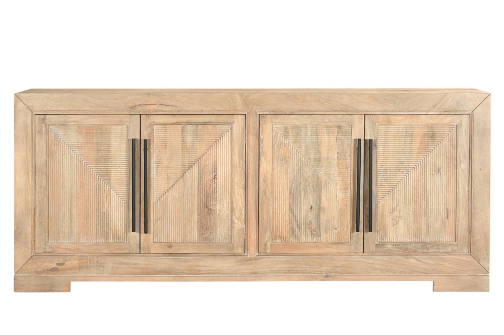 102" Beige Solid Wood Carved Geometric Sideboard With Four Doors HomeRoots