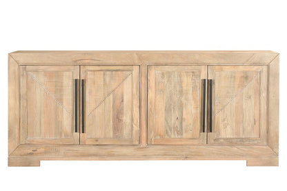 102" Beige Solid Wood Carved Geometric Sideboard With Four Doors HomeRoots