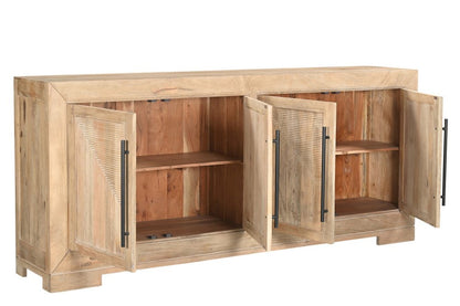 102" Beige Solid Wood Carved Geometric Sideboard With Four Doors HomeRoots