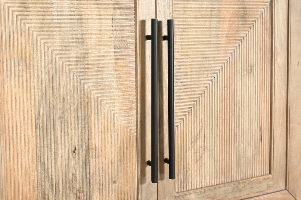 102" Beige Solid Wood Carved Geometric Sideboard With Four Doors HomeRoots