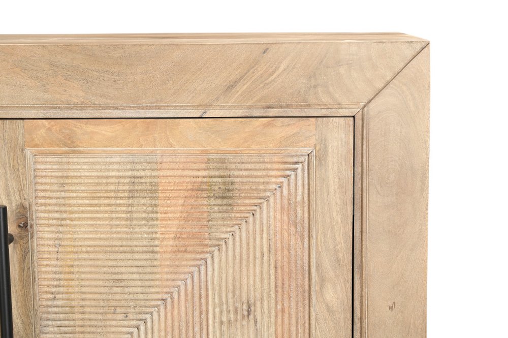102" Beige Solid Wood Carved Geometric Sideboard With Four Doors HomeRoots