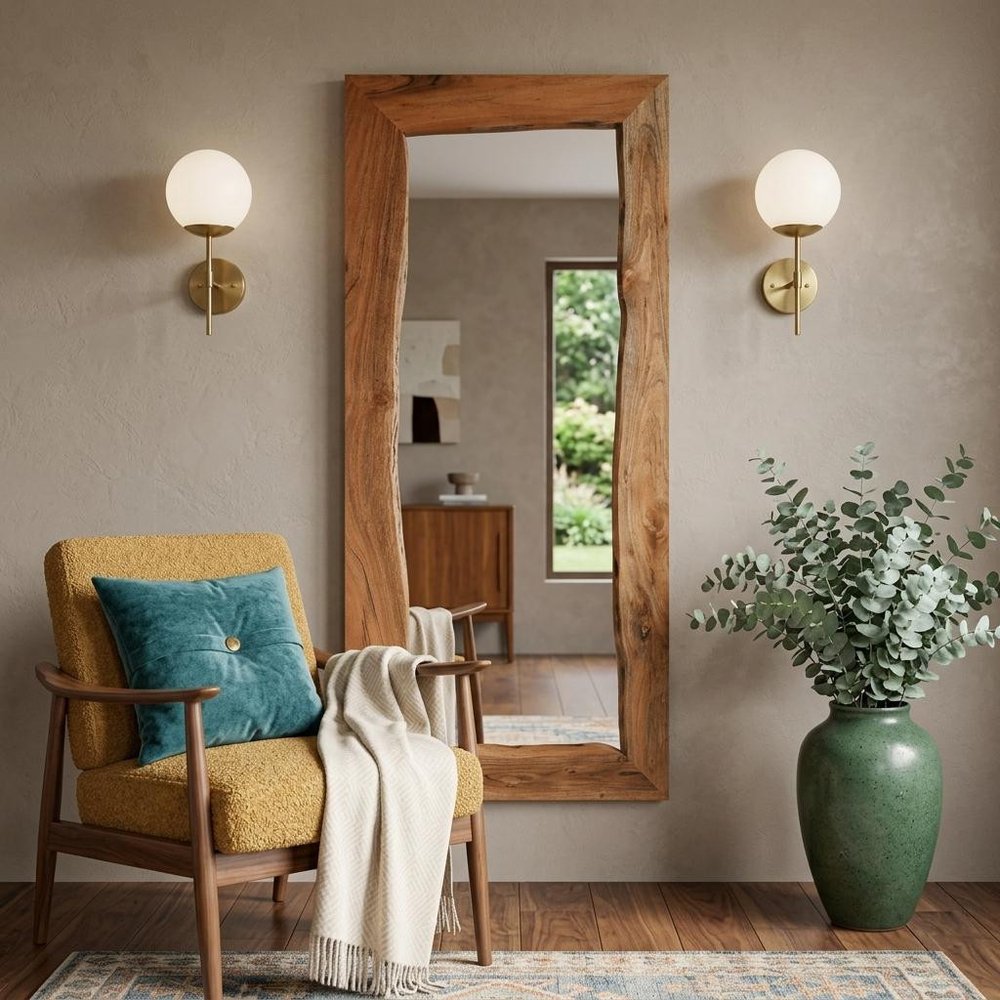 32" Brown Live Edge Solid Wood Full Length Hanging Mirror HomeRoots