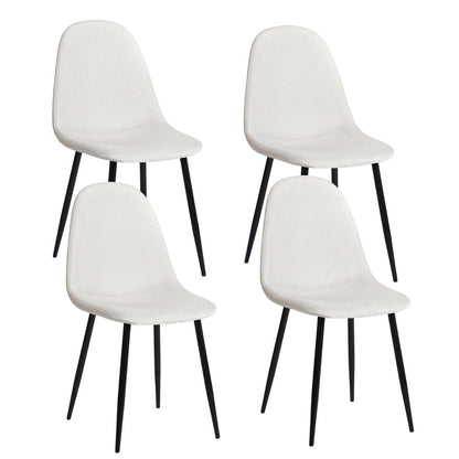 Set of Four Beige and Black Fabric and Metal Dining Side Chairs