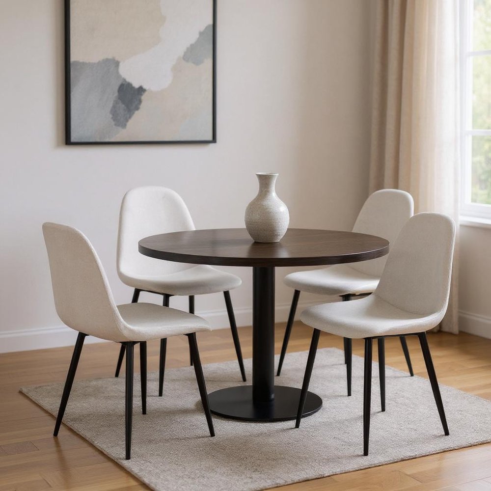 Set of Four Beige and Black Fabric and Metal Dining Side Chairs — view 8