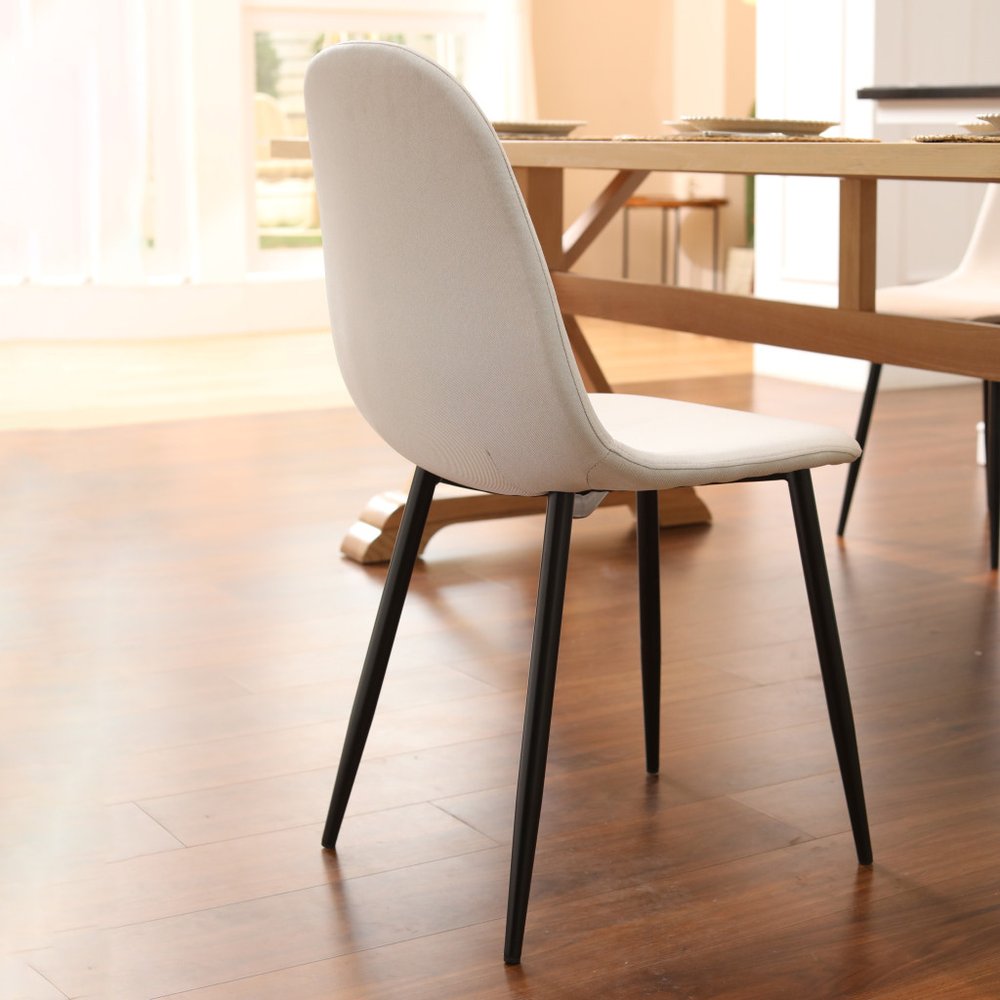 Set of Four Beige and Black Fabric and Metal Dining Side Chairs — view 3