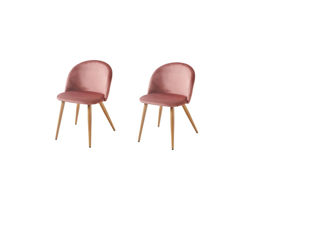 Set of Two Pink and Oak Upholstered Velvet Dining Side Chairs HomeRoots