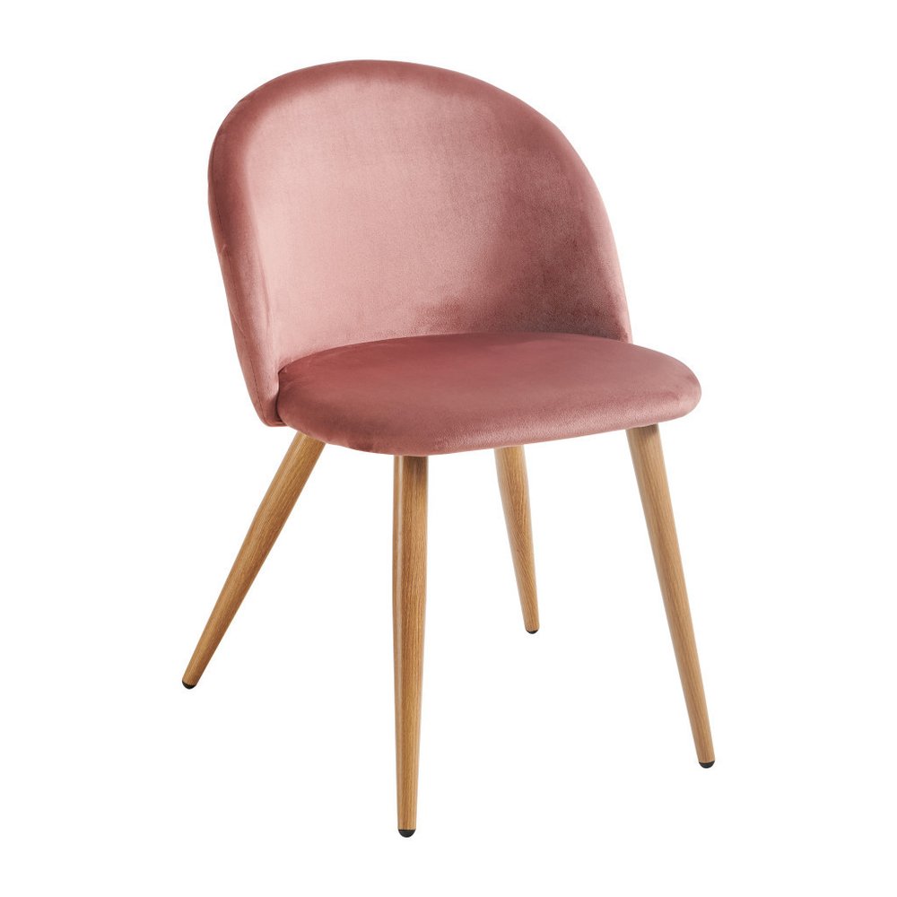 Set of Two Pink and Oak Upholstered Velvet Dining Side Chairs HomeRoots