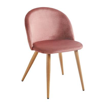 Set of Two Pink and Oak Upholstered Velvet Dining Side Chairs HomeRoots