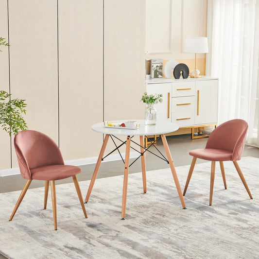 Set of Two Pink and Oak Upholstered Velvet Dining Side Chairs HomeRoots