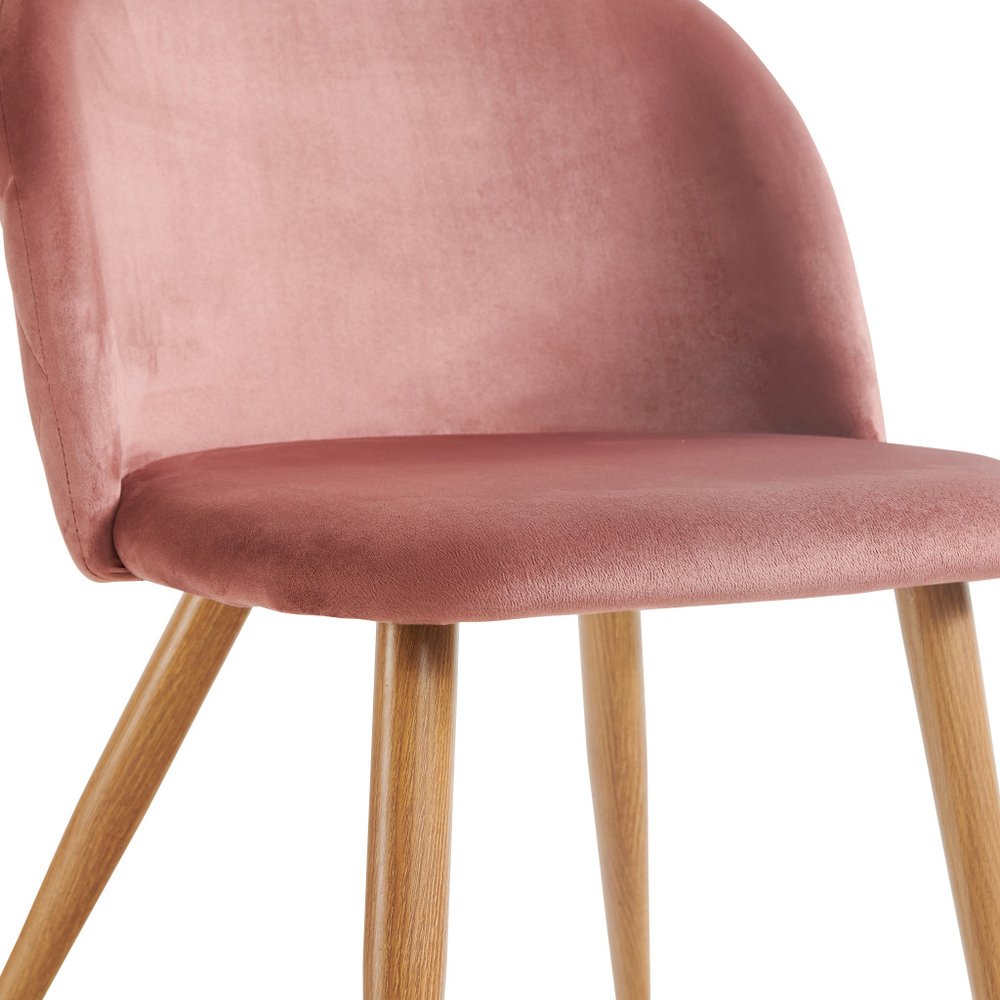 Set of Two Pink and Oak Upholstered Velvet Dining Side Chairs HomeRoots