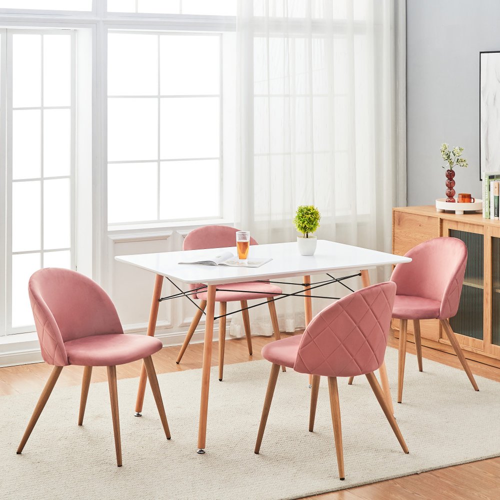 Set of Two Pink and Oak Upholstered Velvet Dining Side Chairs HomeRoots