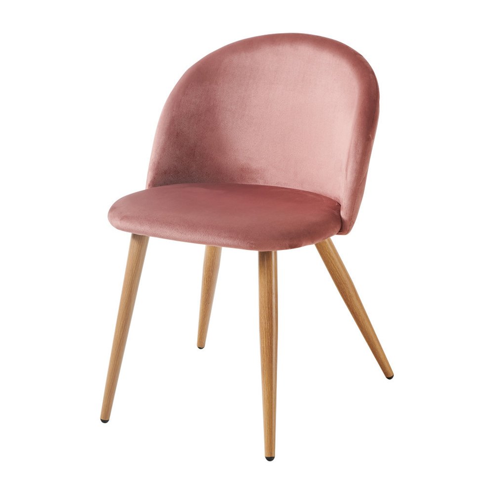 Set of Two Pink and Oak Upholstered Velvet Dining Side Chairs HomeRoots