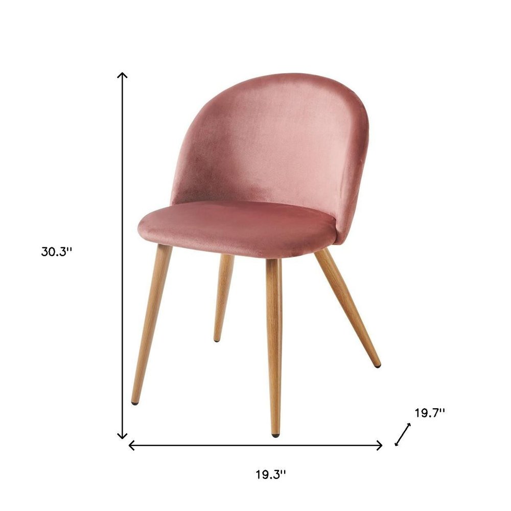 Set of Two Pink and Oak Upholstered Velvet Dining Side Chairs HomeRoots