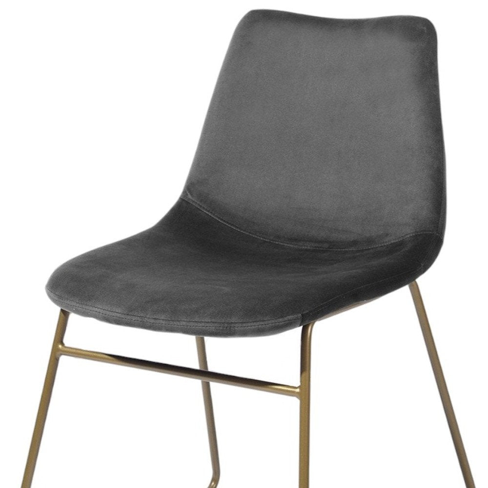 Set of Two Dark Green and Gold Velvet and Metal Dining Side Chairs — view 22