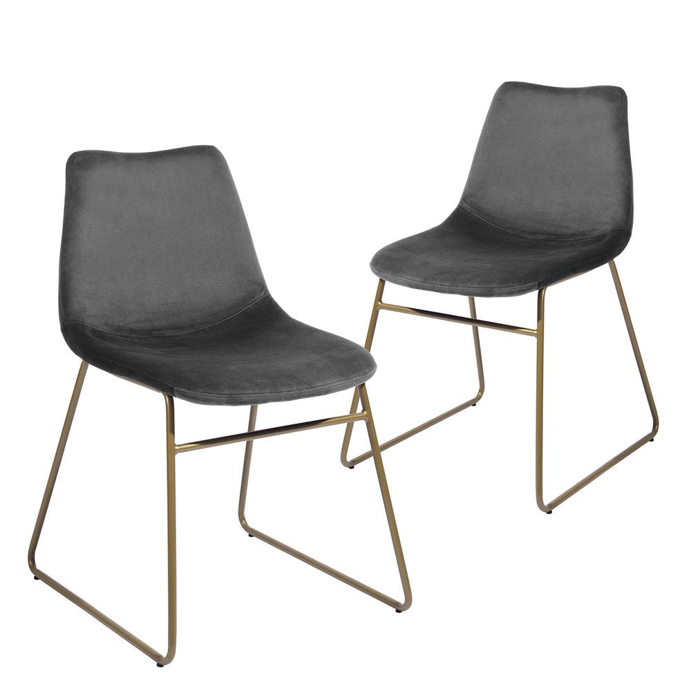Set of Two Dark Green and Gold Velvet and Metal Dining Side Chairs — view 2