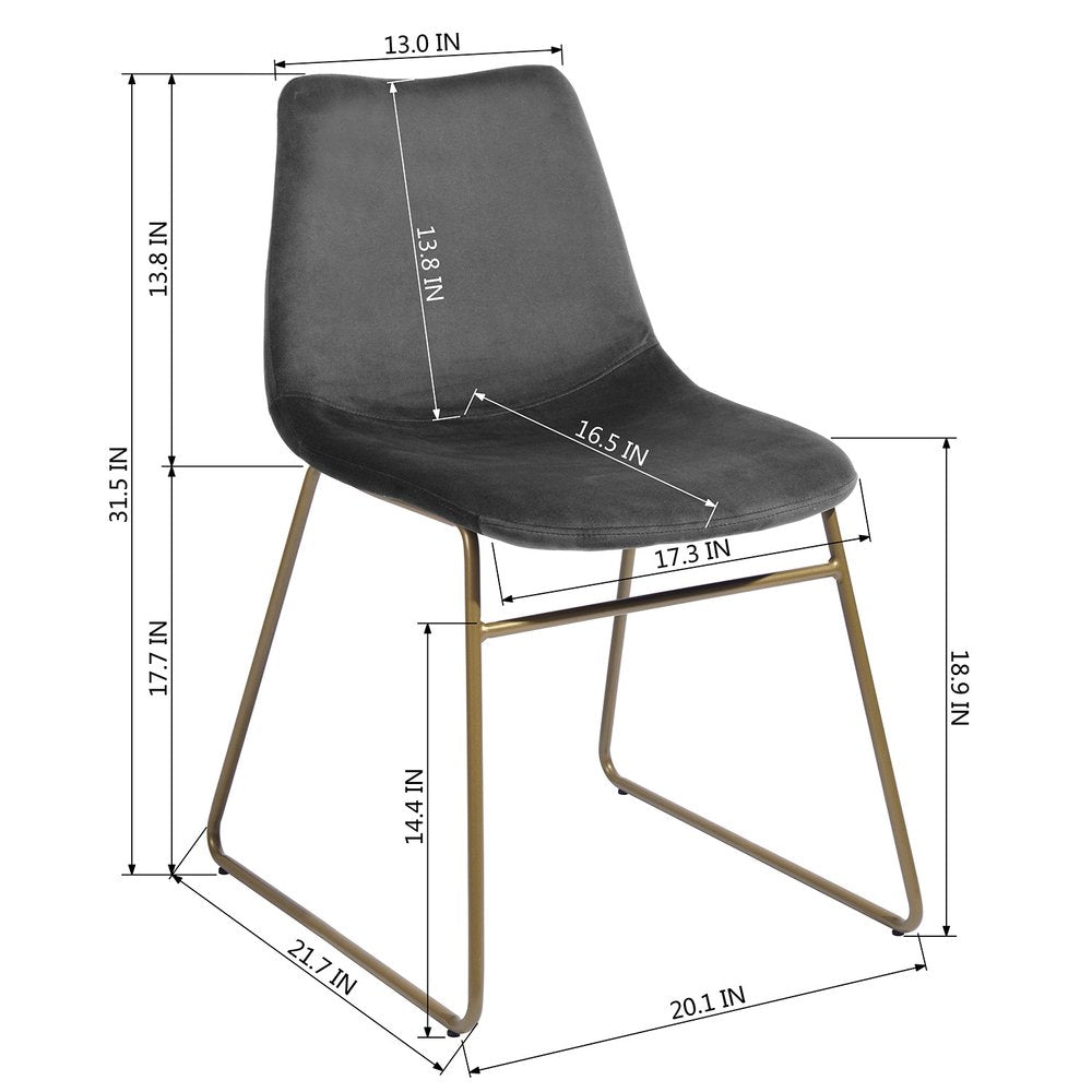 Set of Two Dark Green and Gold Velvet and Metal Dining Side Chairs — view 4