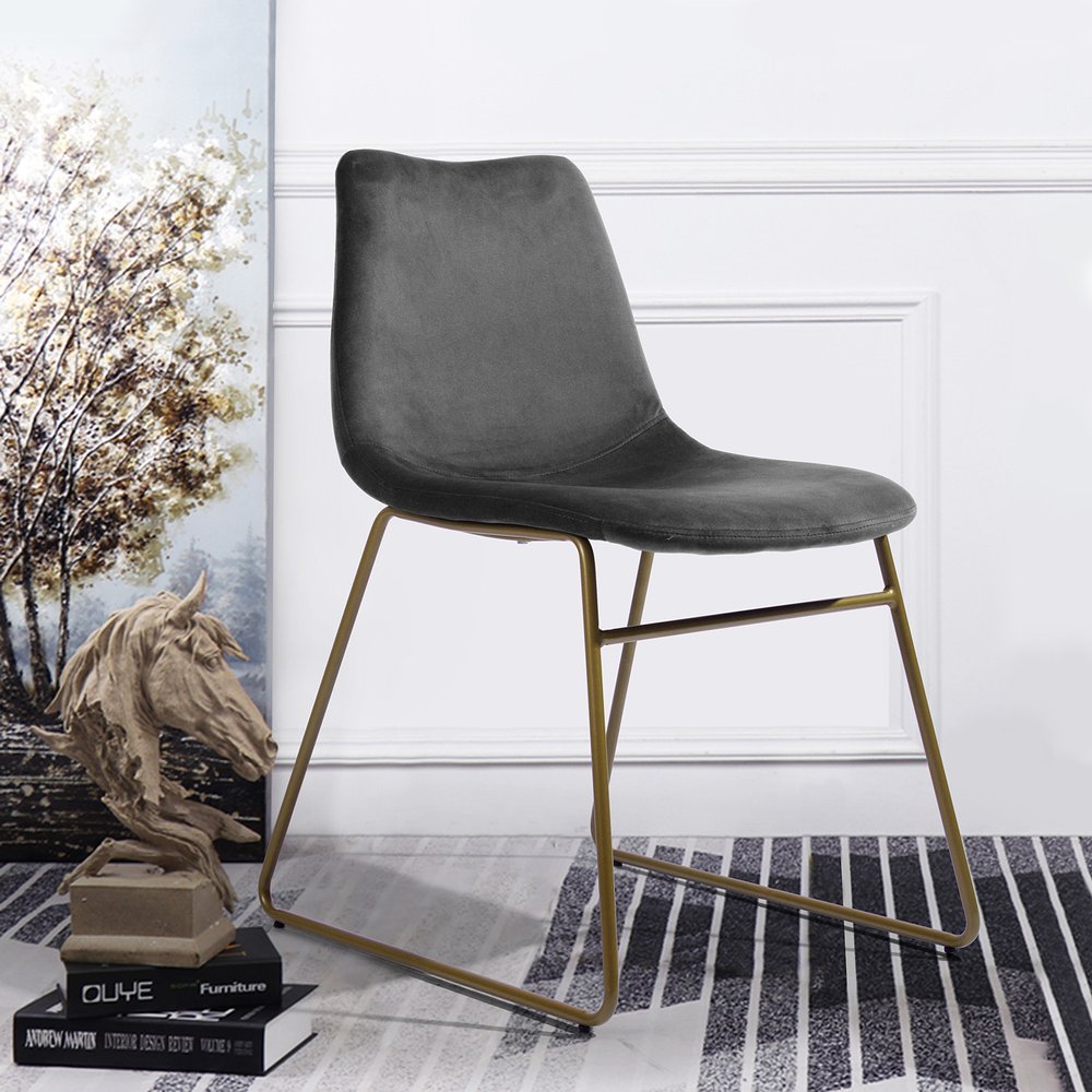 Set of Two Dark Green and Gold Velvet and Metal Dining Side Chairs — view 18