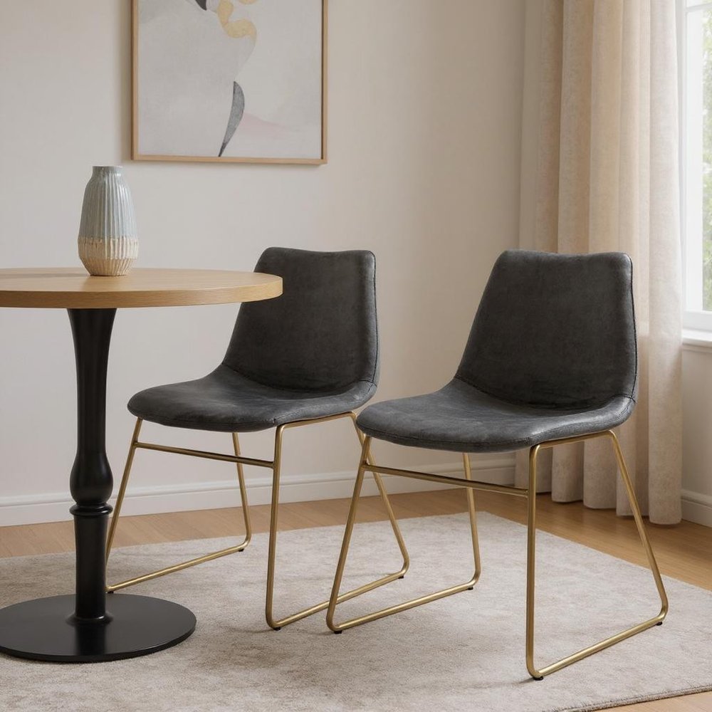 Set of Two Dark Green and Gold Velvet and Metal Dining Side Chairs — view 23