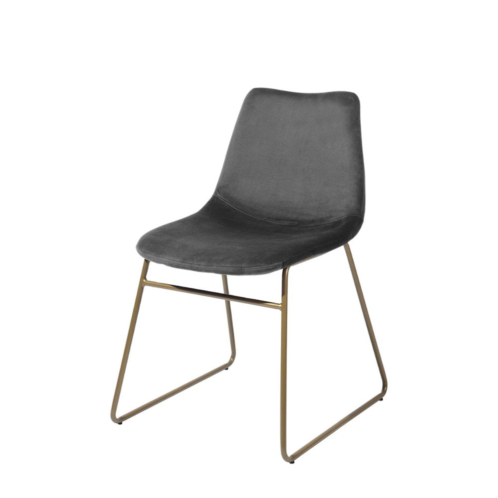 Set of Two Dark Green and Gold Velvet and Metal Dining Side Chairs — view 8