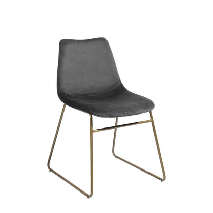 Set of Two Dark Green and Gold Velvet and Metal Dining Side Chairs