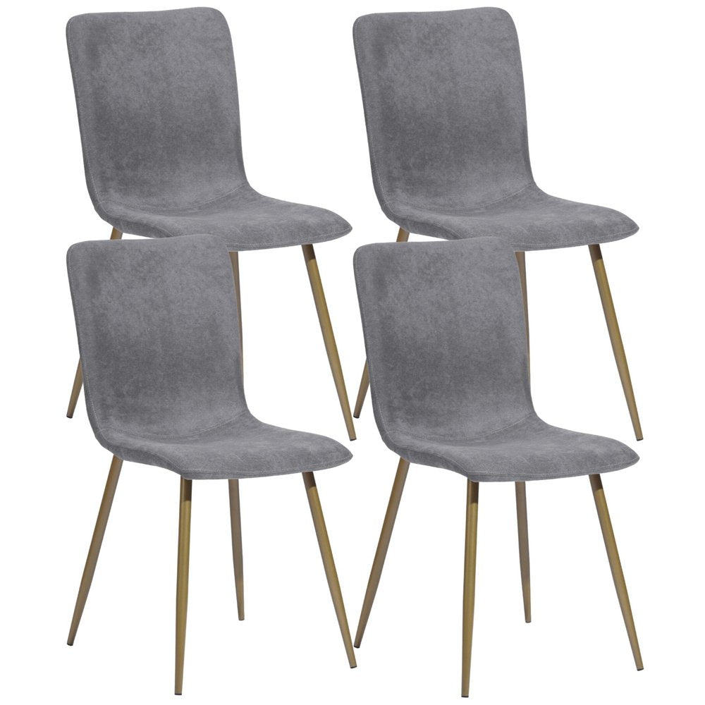 Set of Four Dark Gray and Gold Fabric Dining Side Chairs — view 1