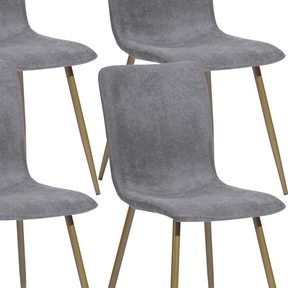 Set of Four Dark Gray and Gold Fabric Dining Side Chairs — view 8