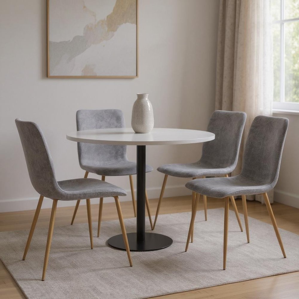Set of Four Dark Gray and Gold Fabric Dining Side Chairs — view 1